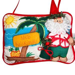 Michael J Gillan Hawaii Mele Kalikimaka Santa Pillow Ornament 3D Hanging